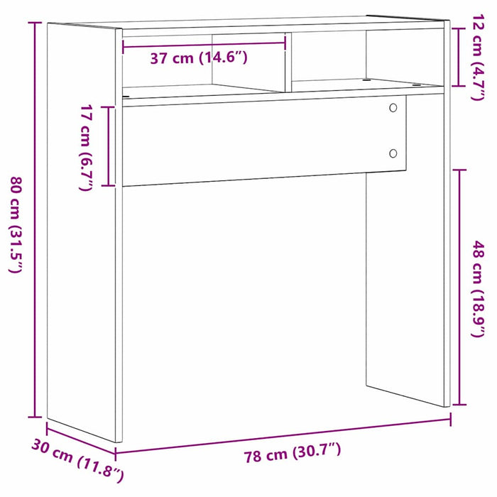 Tavolo consolle Rovere nero 78 x 30 x 80 cm Legno multistrato 862659