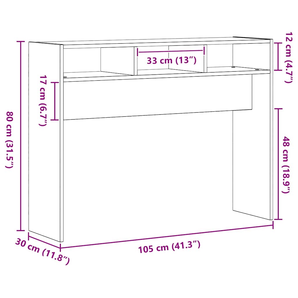 Tavolo consolle Rovere nero 105 x 30 x 80 cm Legno multistrato 862660