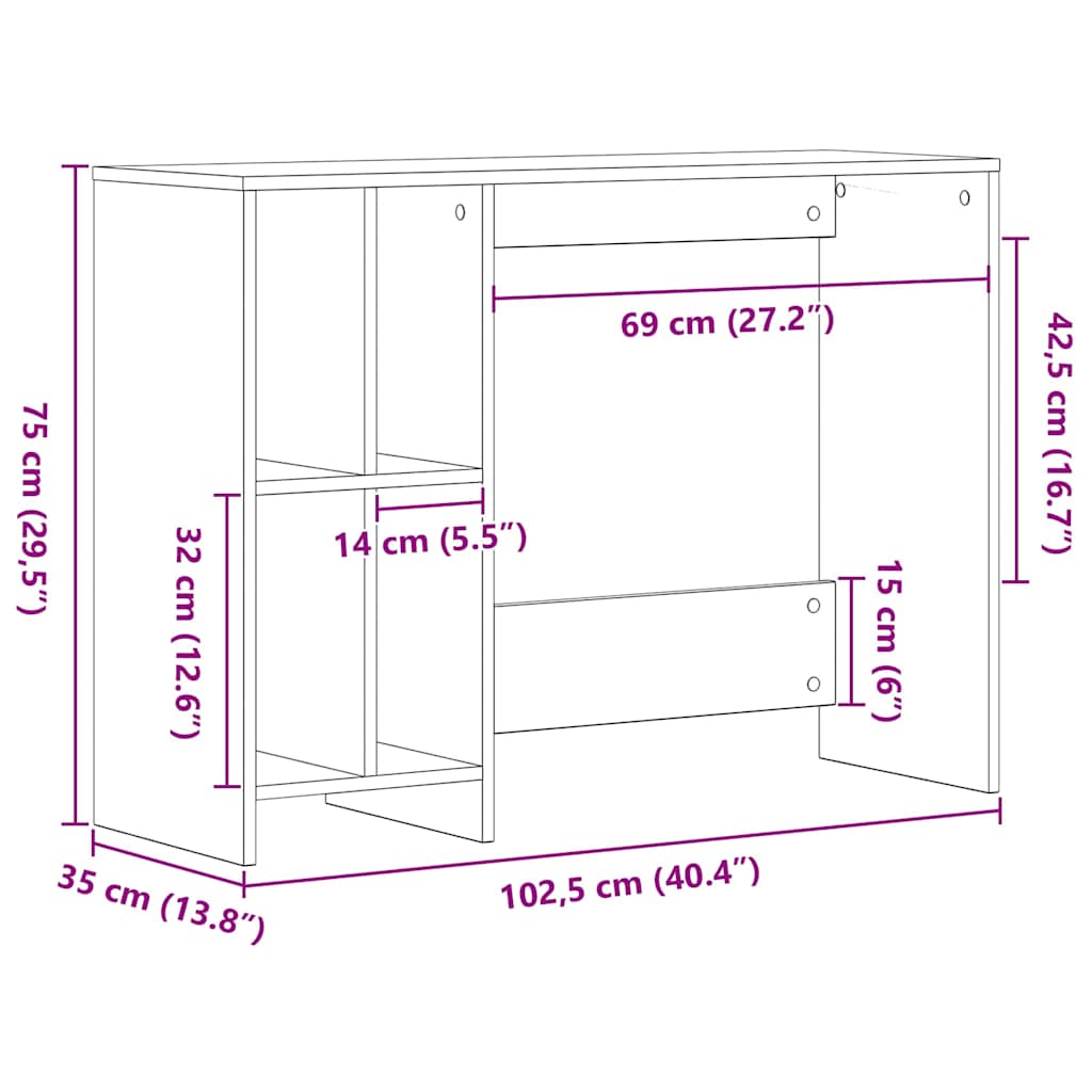 Scrivania Rovere Nero 102.5 x 35 x 75 cm Legno multistrato 862664