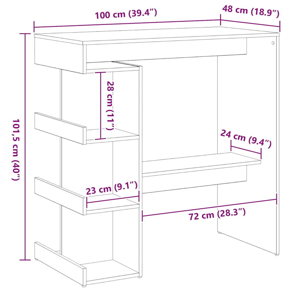Tavolo da bar Rovere nero 100 x 48 x 101.5 cm Legno multistrato 862705