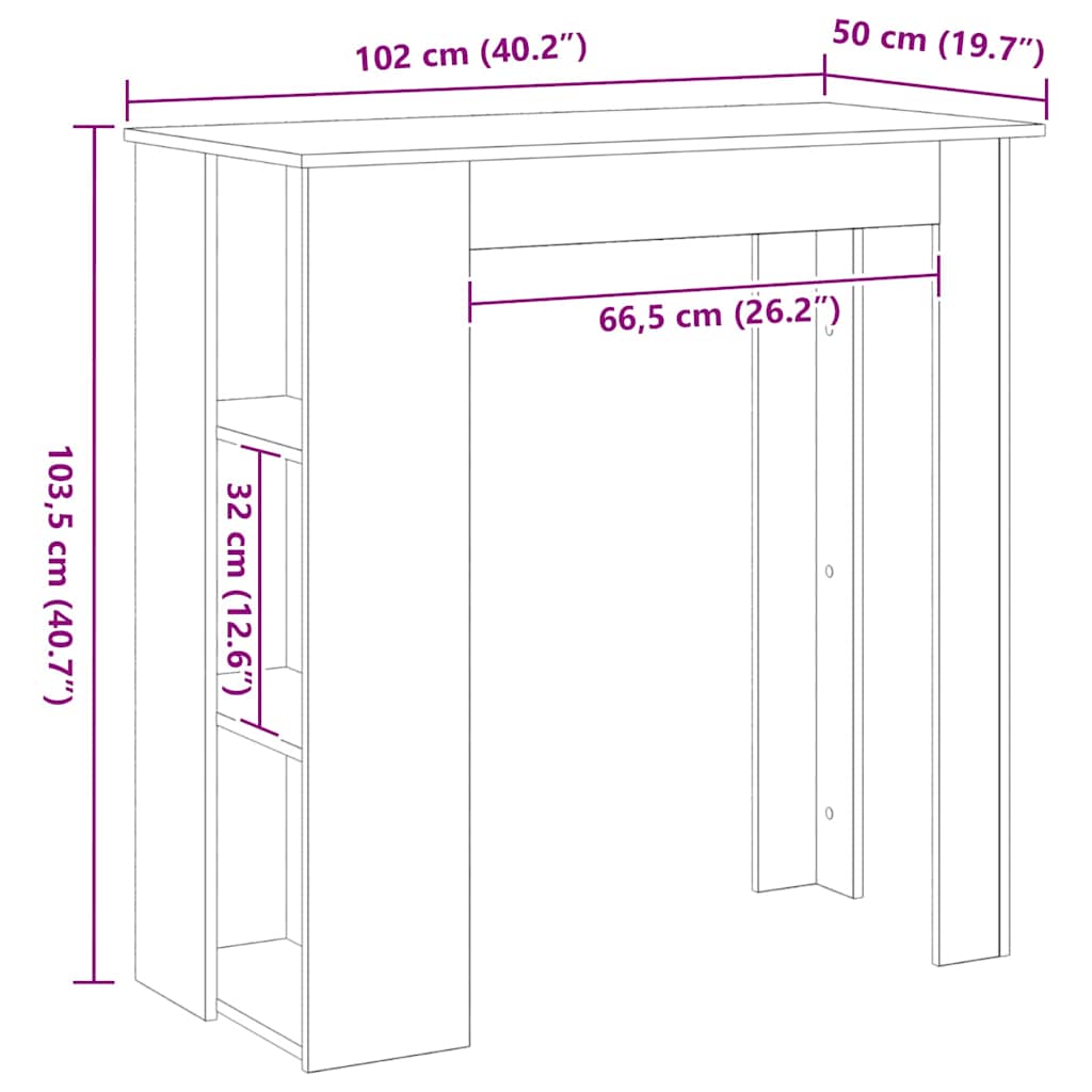 Tavolo da bar Rovere nero 102 x 50 x 103.5 cm Legno multistrato 862706