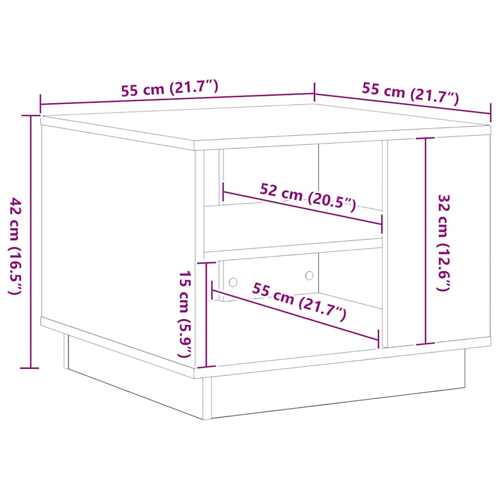 Tavolino da salotto Rovere nero 55 x 55 x 42 cm 862714
