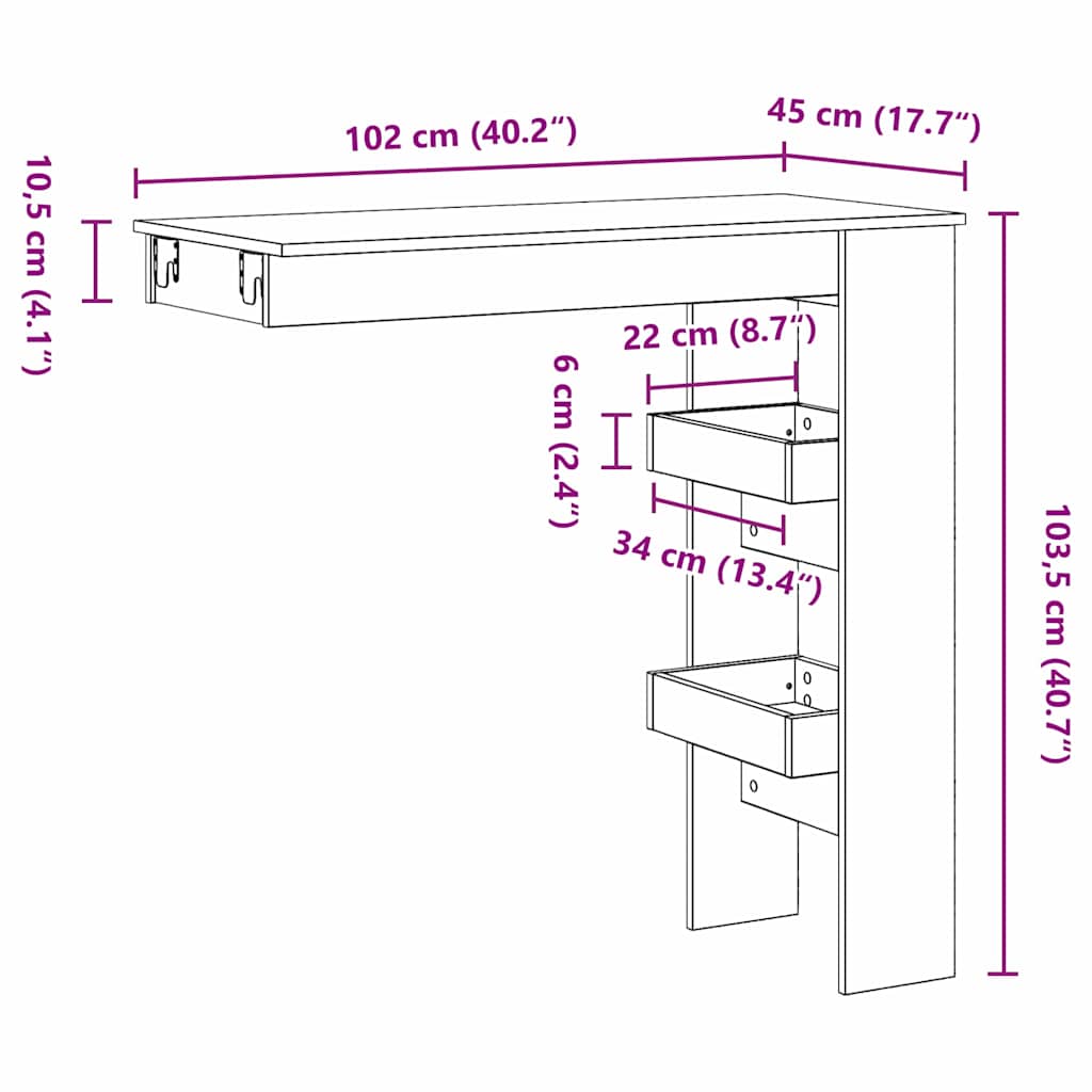 Tavolo Bar da Parete Rovere nero 102 x 55 x 103.5 cm 862748