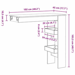 Tavolo Bar da Parete Rovere nero 102 x 55 x 103.5 cm 862748