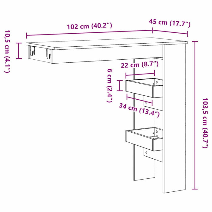 Tavolo Bar da Parete Rovere nero 102 x 55 x 103.5 cm 862748
