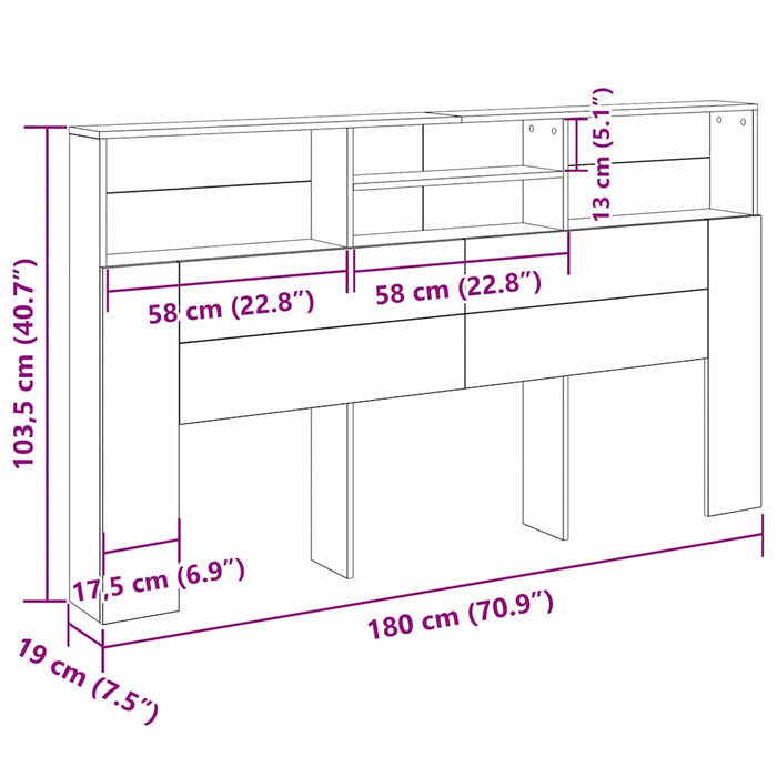 Testata del letto-Testiera con Contenitore Rovere Nero 180 x 19 x 103,5 cm