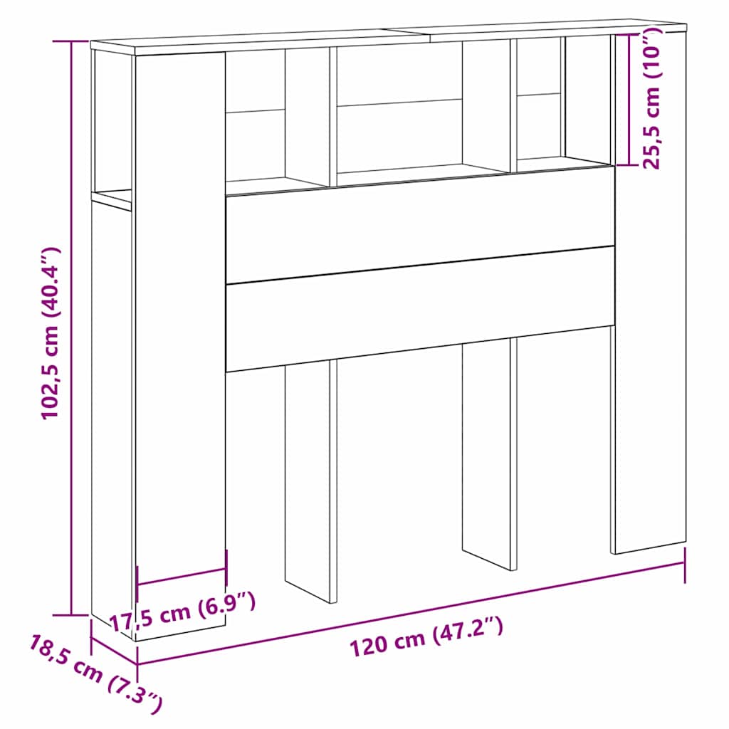 Testata del letto Rovere nero 120 x 19 x 104,5 cm 862757