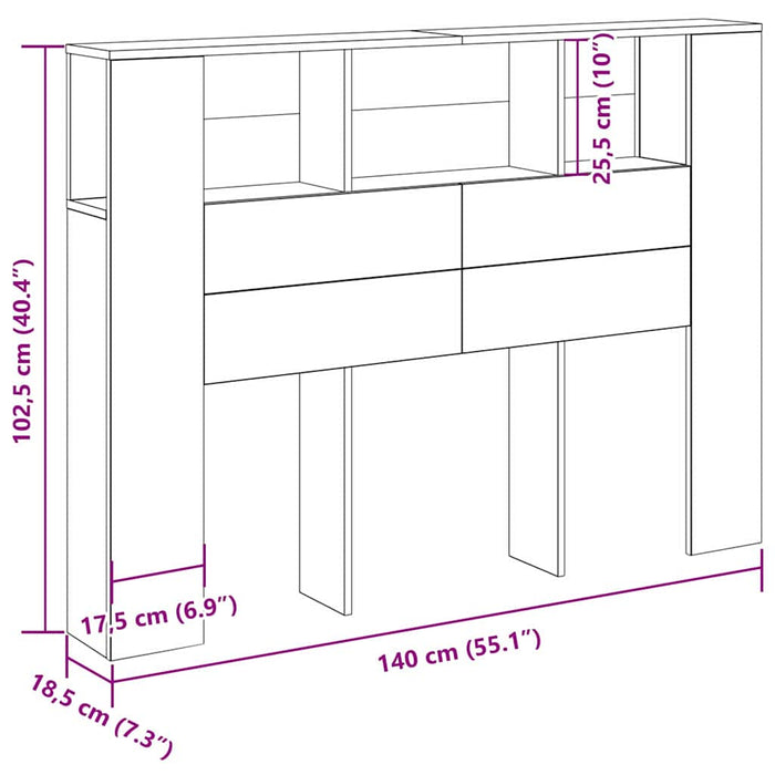 Testata del letto-Testiera con Contenitore Rovere Nero 140 x 19 x 104,5 cm