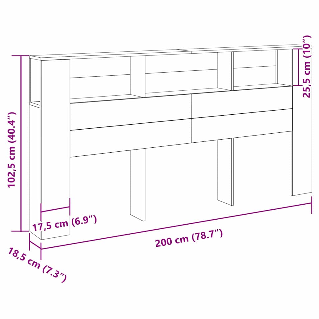 Testata del letto Rovere nero 200 x 18,5 x 104,5 cm 862760