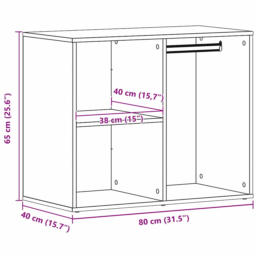 Mobiletto Cosmetico con lo scaffale Rovere nero 80 x 40 x 65 cm 862788