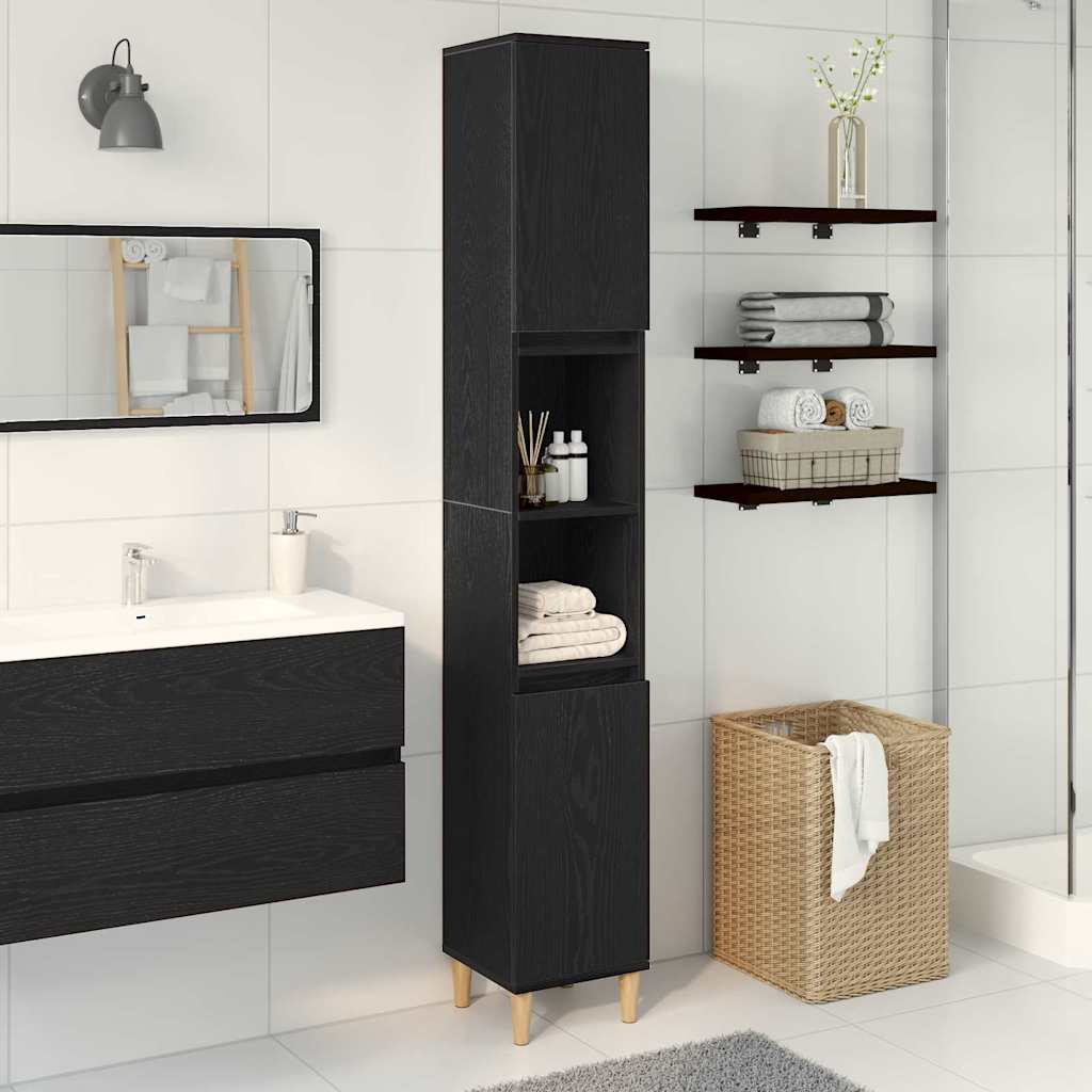 Mobile da Bagno Rovere nero 30 x 30 x 190 cm Legno multistrato 862805