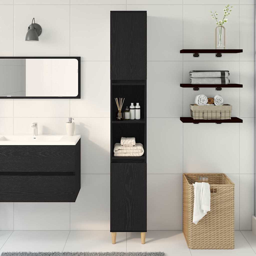 Mobile da Bagno Rovere nero 30 x 30 x 190 cm Legno multistrato 862805
