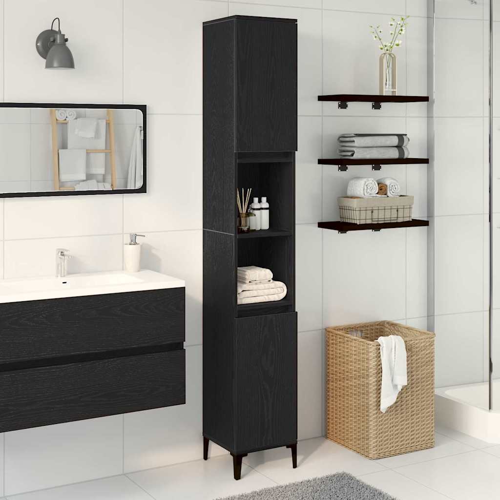 Mobile da Bagno Rovere nero 30 x 30 x 190 cm Legno multistrato 862806