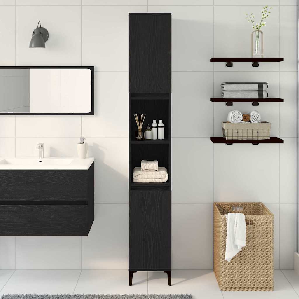 Mobile da Bagno Rovere nero 30 x 30 x 190 cm Legno multistrato 862806