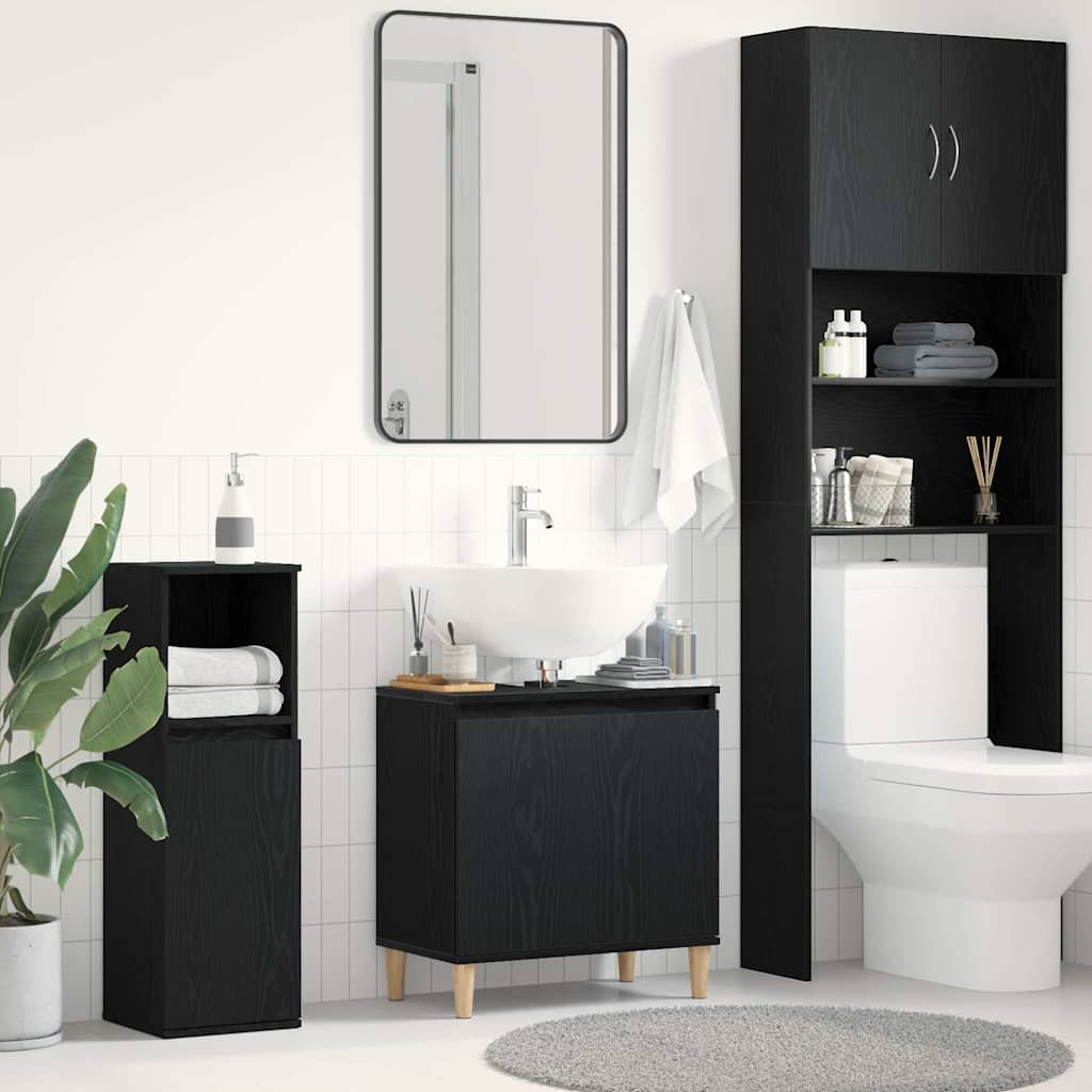 Armadio per Lavabo da Bagno-Armadietto da bagno-Mobiletto da bagno Rovere Nero 58 x 33 x 60 cm 810935
