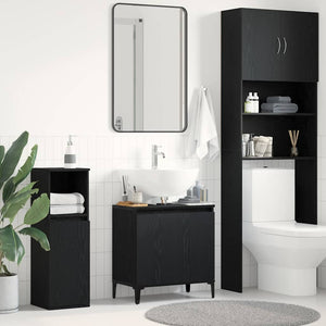 Armadio per Lavabo da Bagno-Armadietto da bagno-Mobiletto da bagno Rovere Nero 58 x 33 x 60 cm 297968