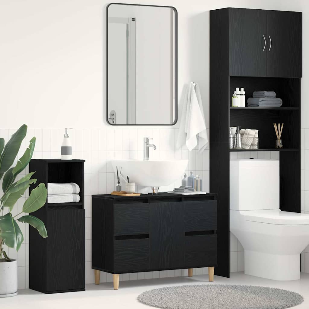 Armadio per Lavabo da Bagno-Armadietto da bagno-Mobiletto da bagno Rovere Nero 80 x 33 x 60 cm 635906