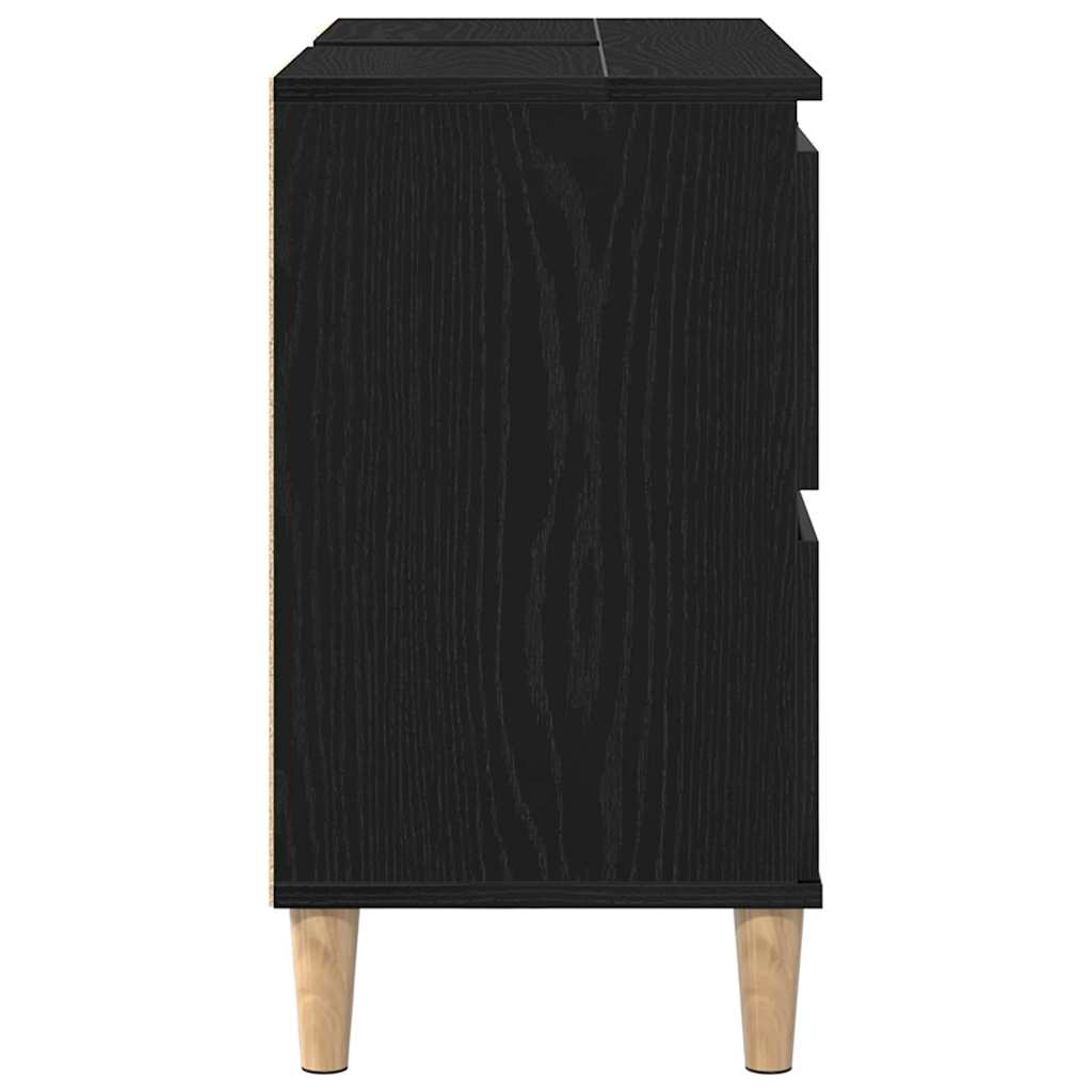 Armadio per Lavabo da Bagno-Armadietto da bagno-Mobiletto da bagno Rovere Nero 80 x 33 x 60 cm 635906