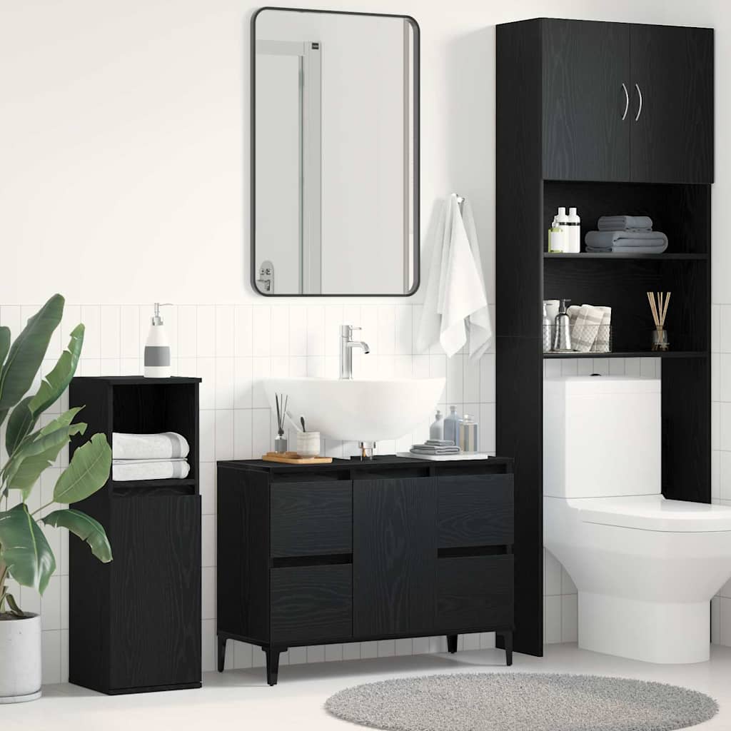 Armadio per Lavabo da Bagno-Armadietto da bagno-Mobiletto da bagno Rovere Nero 80 x 33 x 60 cm 522307