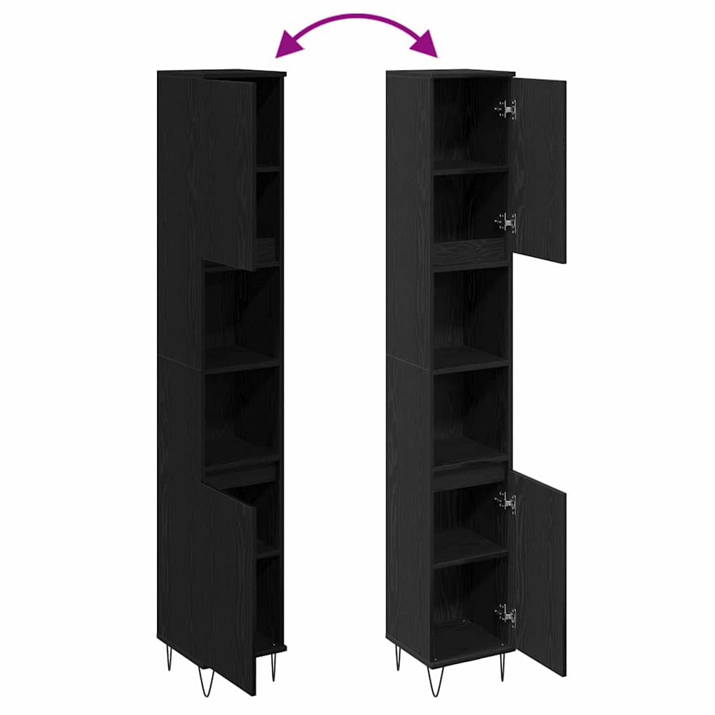 Mobile Bagno Rovere Nero 30 x 30 x 190 cm Legno multistrato 862882