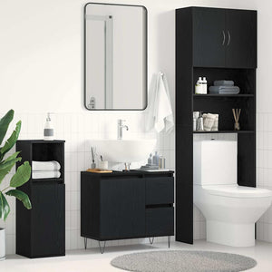 Armadio per Lavabo da Bagno-Armadietto da bagno-Mobiletto da bagno Rovere Nero 65 x 33 x 60 cm 183987