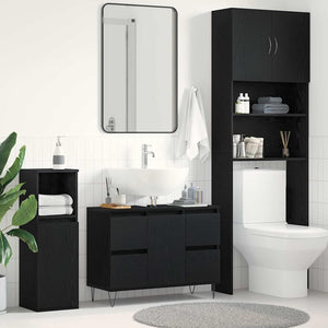 Armadio per Lavabo da Bagno-Armadietto da bagno-Mobiletto da bagno Rovere Nero 80 x 33 x 60 cm 948777