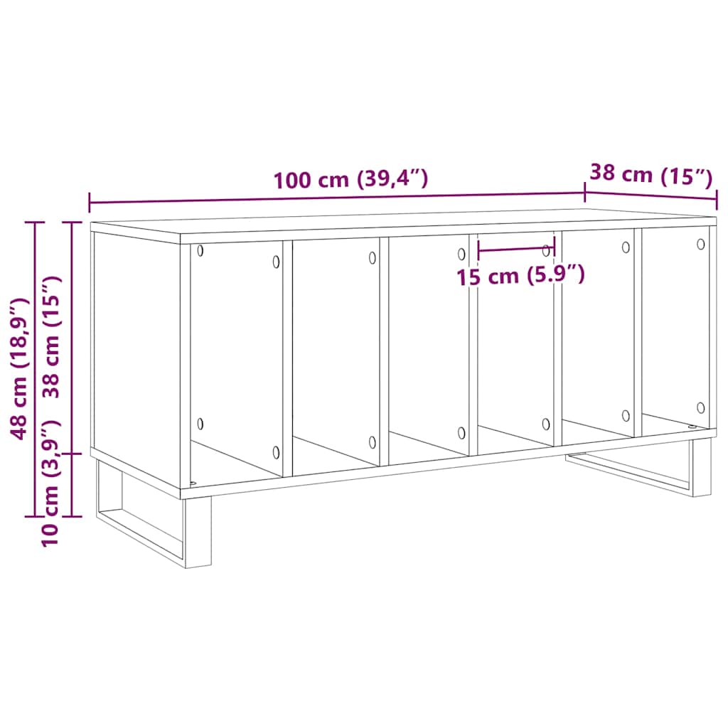 Mobile porta vinili rovere artigianale 100 x 38 x 48 cm 862906