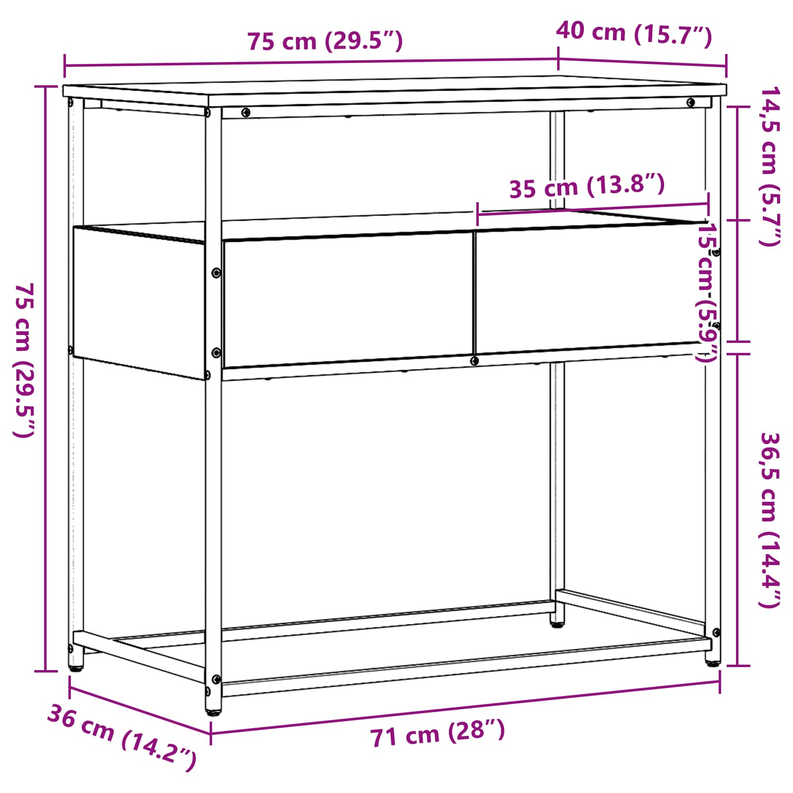 Tavolo consolle Legno vecchio 75 x 40 x 75 cm Legno multistrato 862936