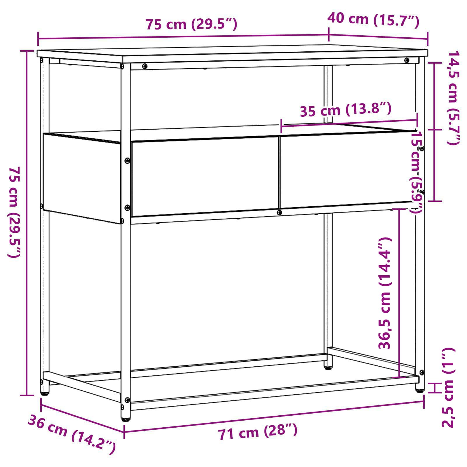 Tavolo consolle Rovere Nero 75 x 40 x 75 cm Legno multistrato 862938