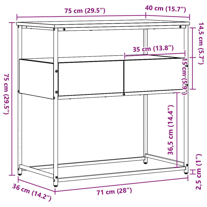 Tavolo consolle Rovere Nero 75 x 40 x 75 cm Legno multistrato 862938