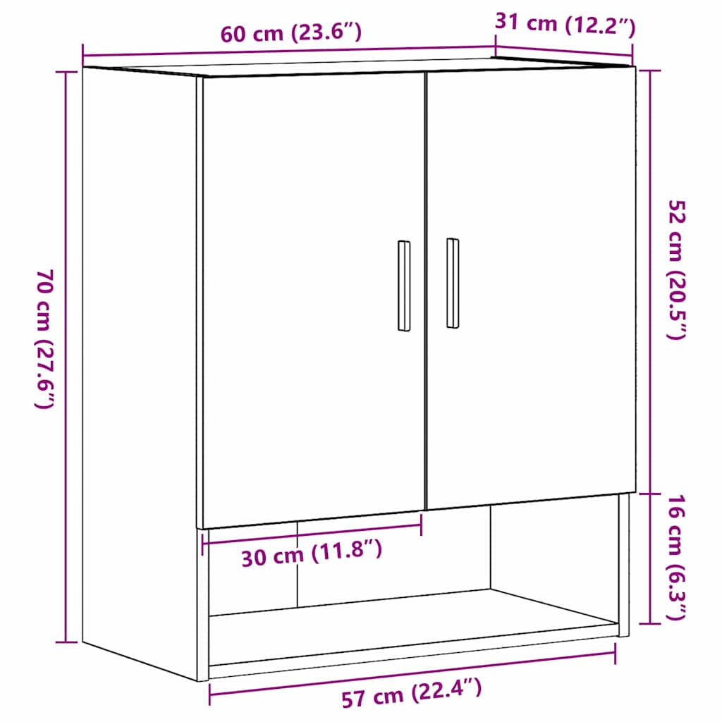 Armadietto a muro Rovere nero 60 x 31 x 70 cm Legno multistrato 862941