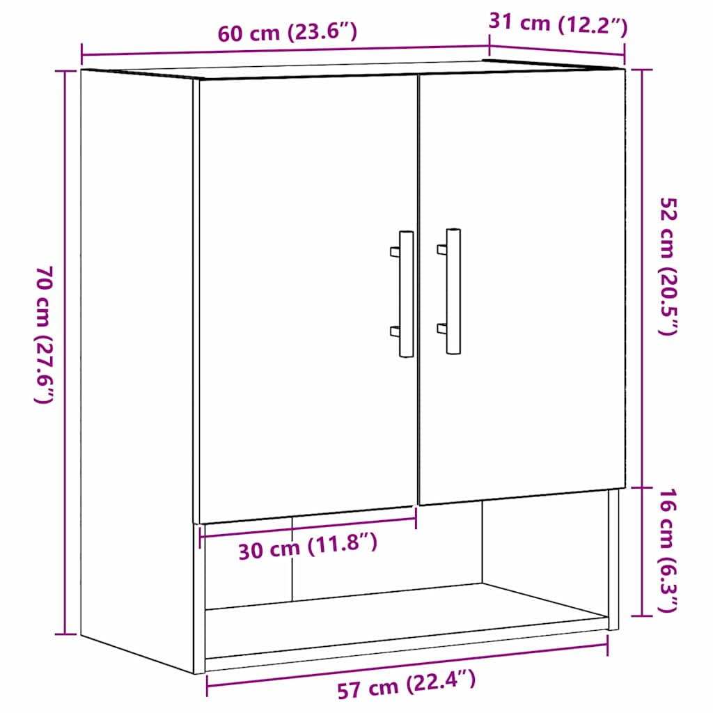 Armadietto a muro Rovere nero 60 x 31 x 70 cm Legno multistrato 862942