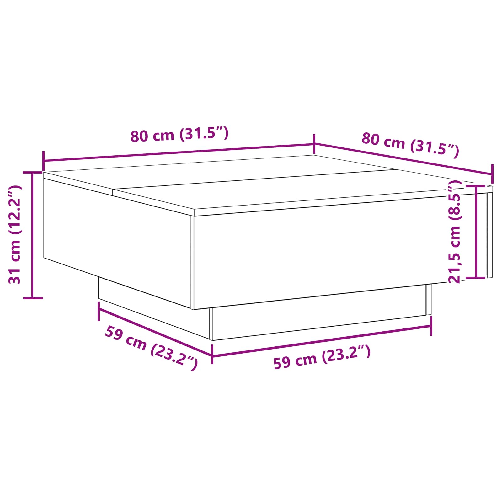 Tavolino da salotto Legno vecchio 80 x 80 x 31 cm 862997