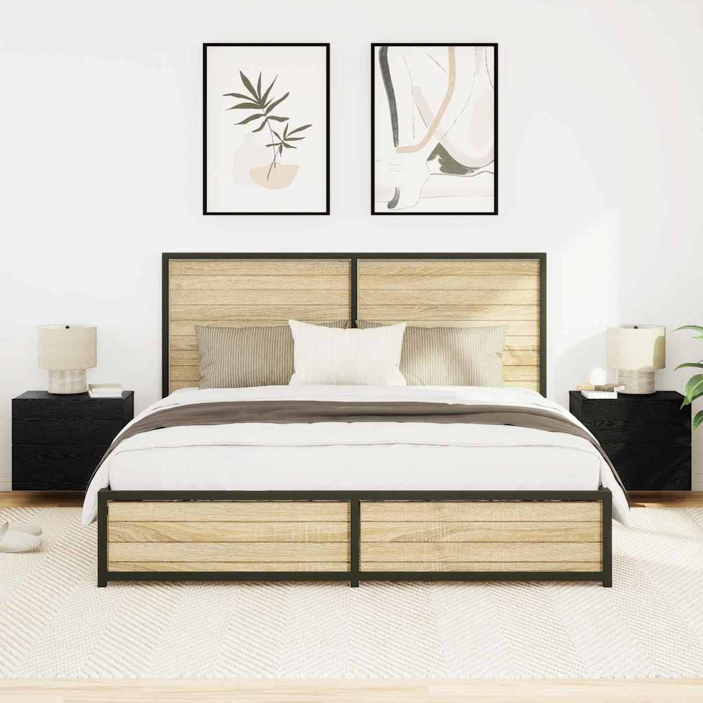 Mobiletto da comodino a parete con cassetto 2 pcs Rovere nero 863077