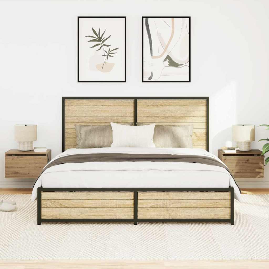 Mobiletto da comodino a parete with 2 pcs rovere artigianale 863081