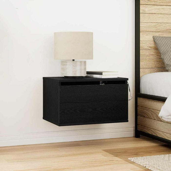 Mobiletto da comodino a parete con cassetto 2 pz-Set di 2 Tavolino da notte Rovere Nero 968458