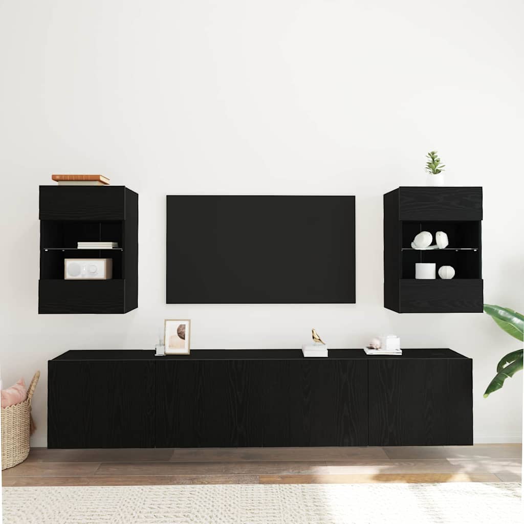 Set mobile TV 2 pz-Set di 2 Credenza per TV Nero 40 x 30 x 60,5 cm Legno multistrato