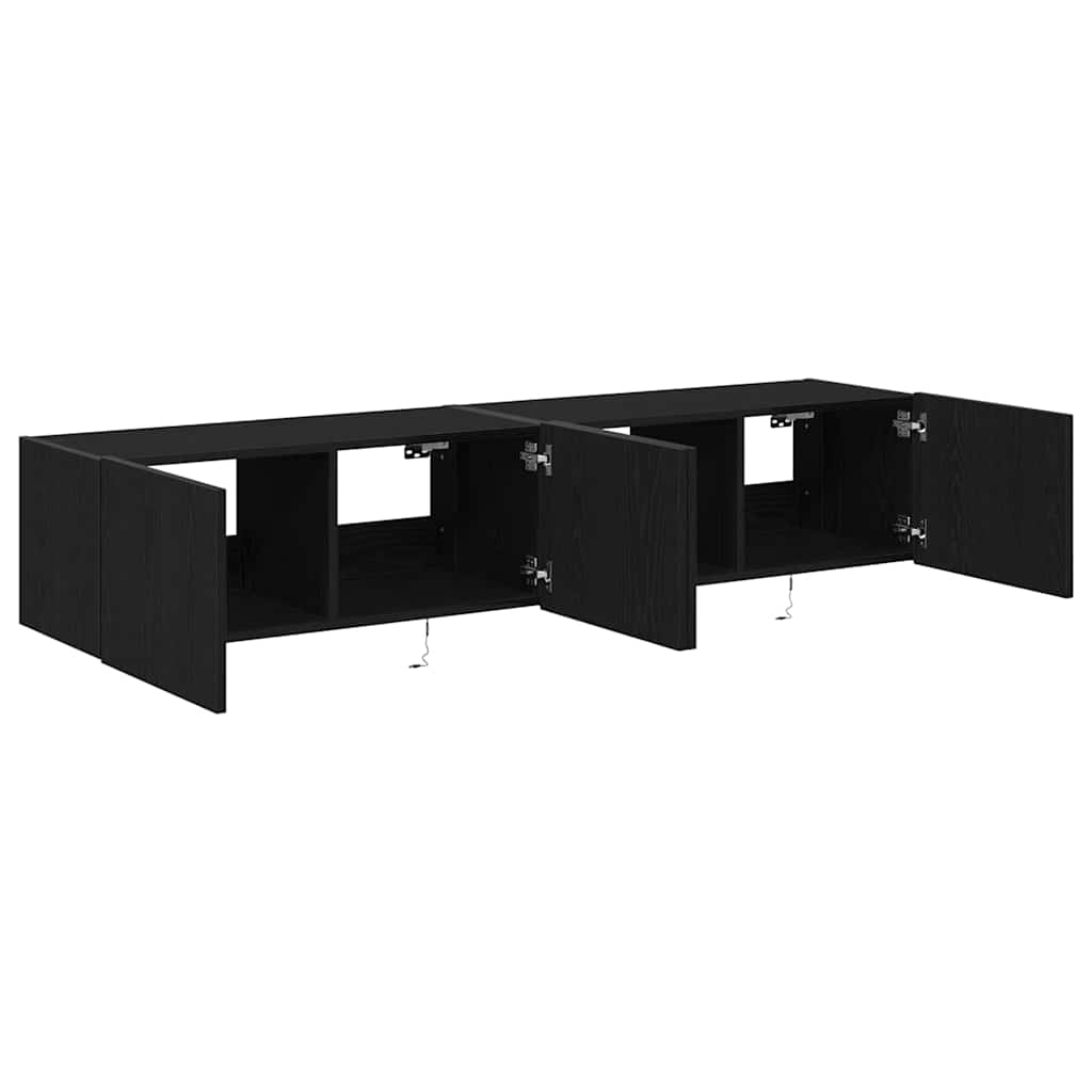 Mobile TV da parete 2 pz-Set di 2 Mobile TV a Muro-Credenza TV Rovere Nero 80 x 35 x 31 cm