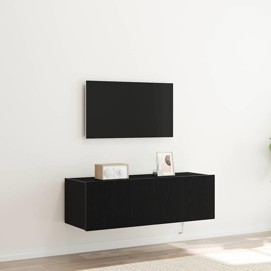 Mobile TV da parete 2 pz-Set di 2 Mobile TV a Muro-Credenza TV Rovere Nero 100 x 35 x 31 cm