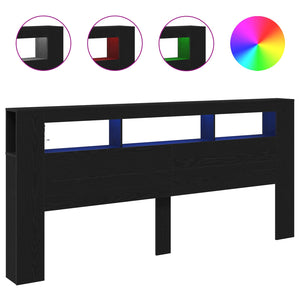 Testiera LED con lo scaffale Rovere Nero 220 x 18,5 x 103,5 cm 863117