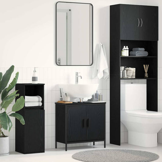 Armadio per Lavabo da Bagno-Armadietto da bagno-Mobiletto da bagno Rovere Nero 60 x 30 x 60 cm 277144