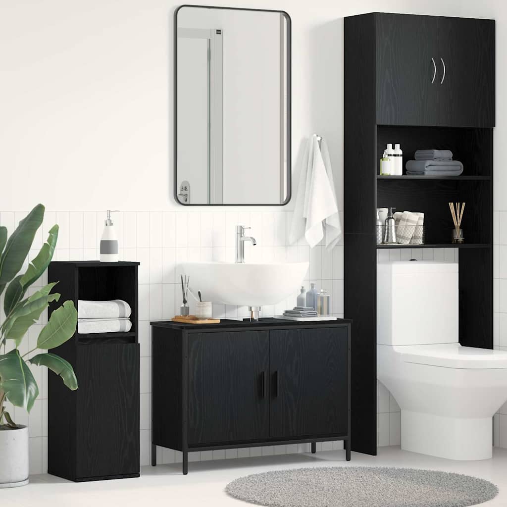 Mobile lavabo da bagno  Nero Rovere 80x30x60 cm Legno ingegnerizzato 863119
