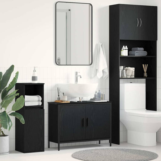 Mobile lavabo da bagno  Nero Rovere 80x30x60 cm Legno ingegnerizzato 863119