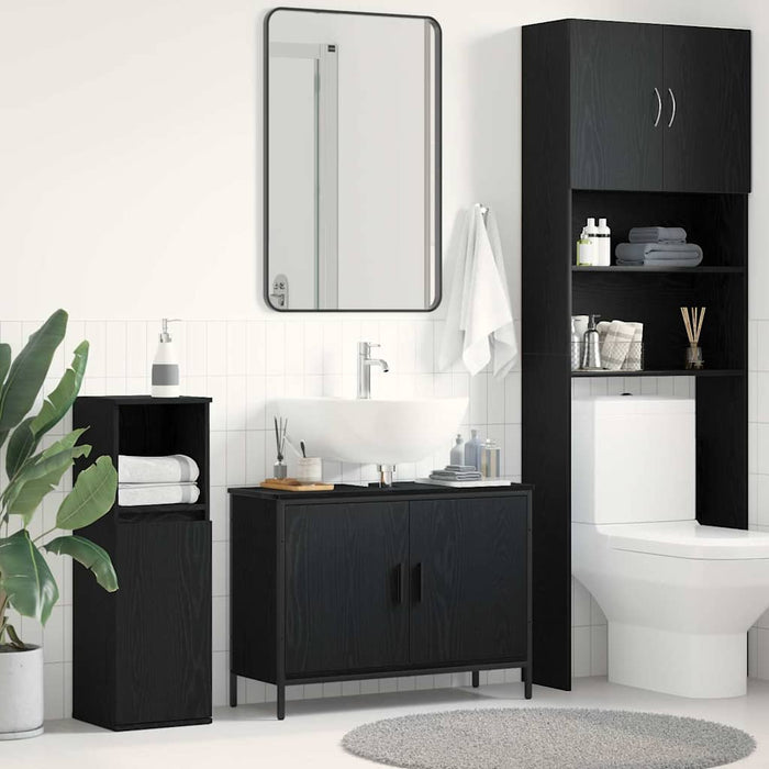 Mobile lavabo da bagno  Nero Rovere 80x30x60 cm Legno ingegnerizzato 863119