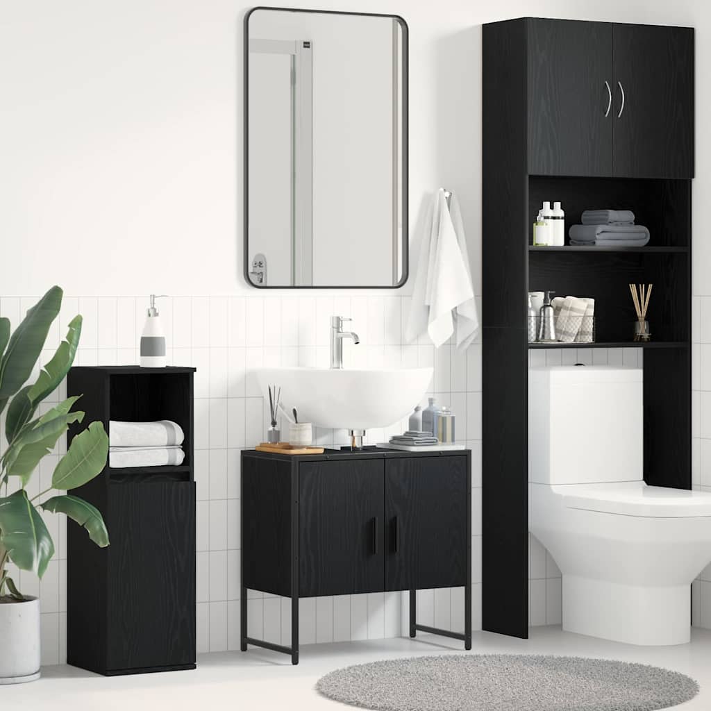 Armadio per Lavabo da Bagno-Armadietto da bagno-Mobiletto da bagno Rovere Nero 60 x 30 x 60 cm 727441