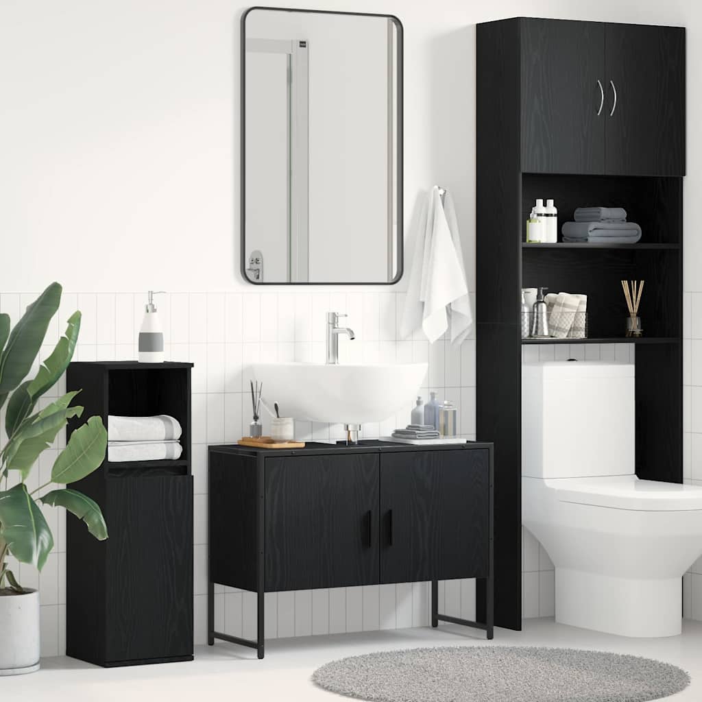Armadio per Lavabo da Bagno-Armadietto da bagno-Mobiletto da bagno Rovere Nero 80 x 30 x 60 cm 912748