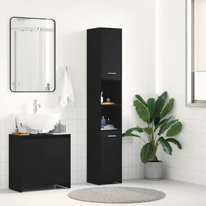 Mobile da Bagno Rovere Nero 30x30x183,5 cm in Truciolato 863124