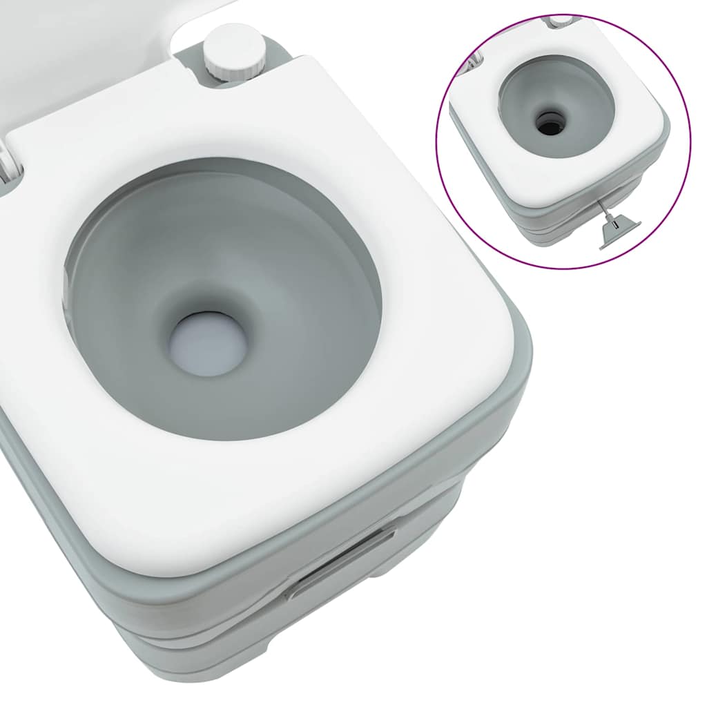 Set di Toilette da Campeggio e Lavabo Portatile Grigio e Bianco 42001431