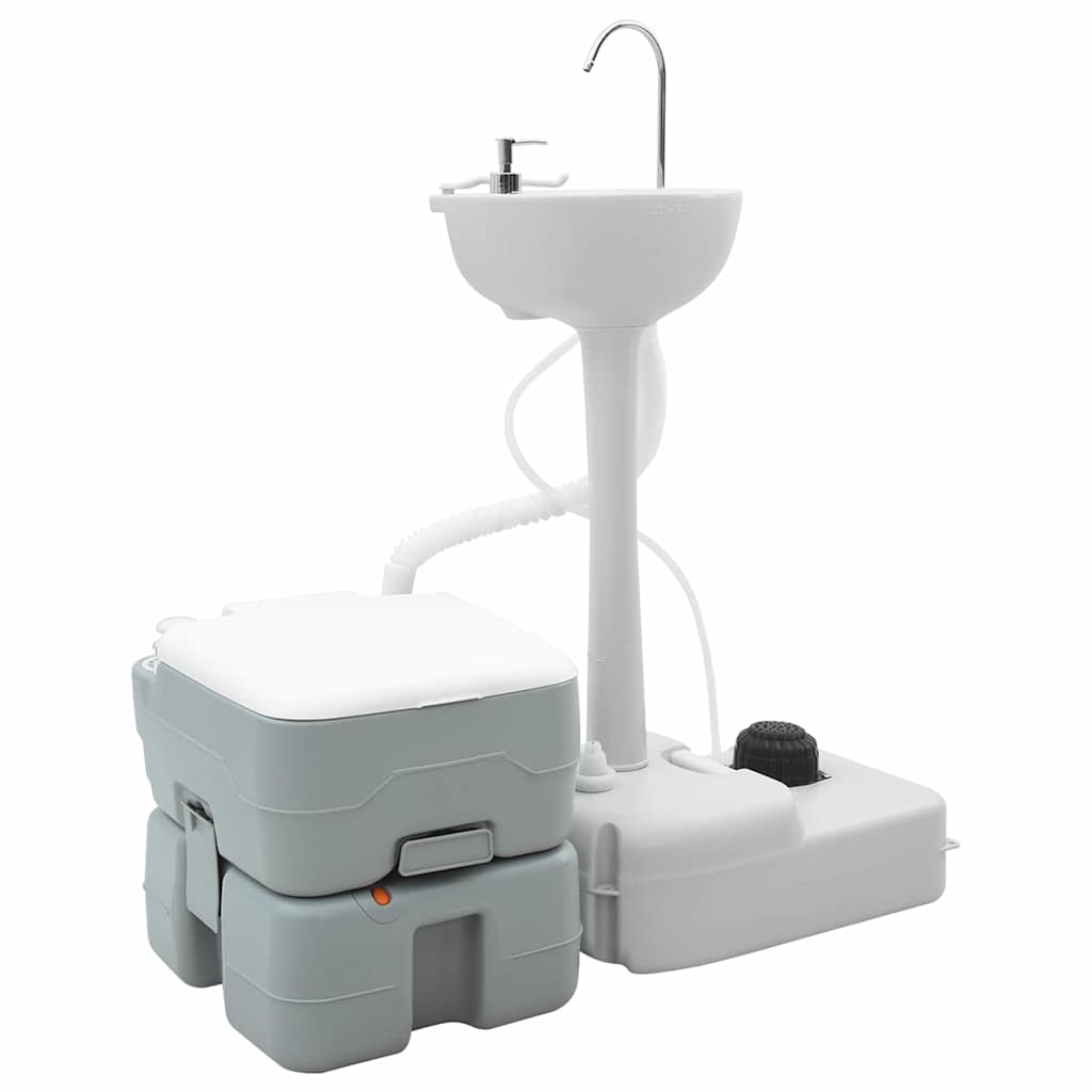 Set di Toilette da Campeggio e Lavabo Portatile Grigio e Bianco 42001431