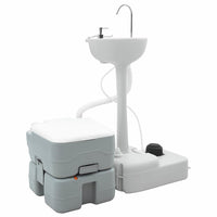 Set di Toilette da Campeggio e Lavabo Portatile Grigio e Bianco 42001431